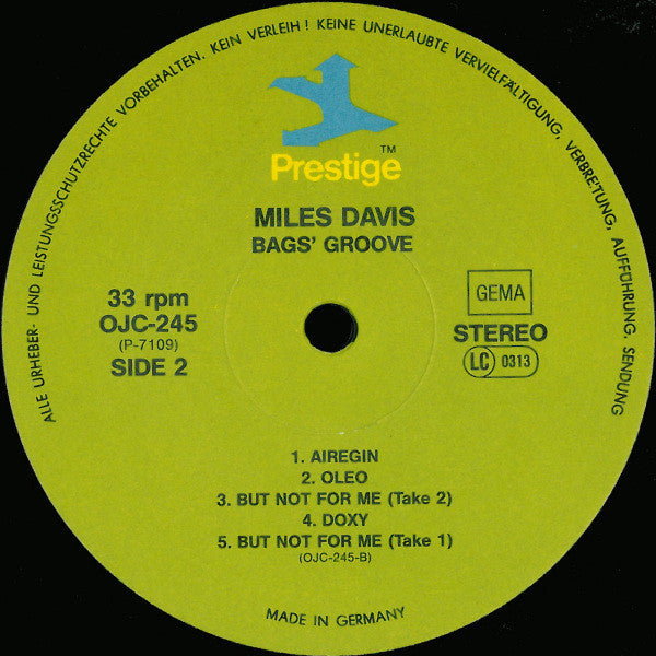 Miles Davis ~ Bags Groove (Vinyl) - Djungel & Jazz