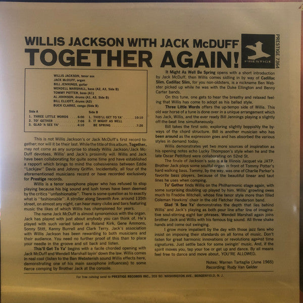 Willis Jackson With Brother Jack McDuff ~ Together Again! (Vinyl) - Djungel & Jazz