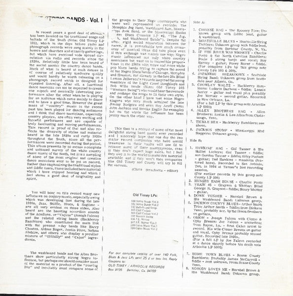 Various ~ Old Time Southern Dance Music : The String Bands Vol 1 (Vinyl) - Djungel & Jazz