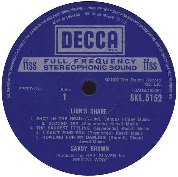 Savoy Brown ~ Lion's Share (Vinyl) - Djungel & Jazz