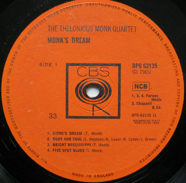 The Thelonious Monk Quartet ~ Monk's Dream (Vinyl) - Djungel & Jazz