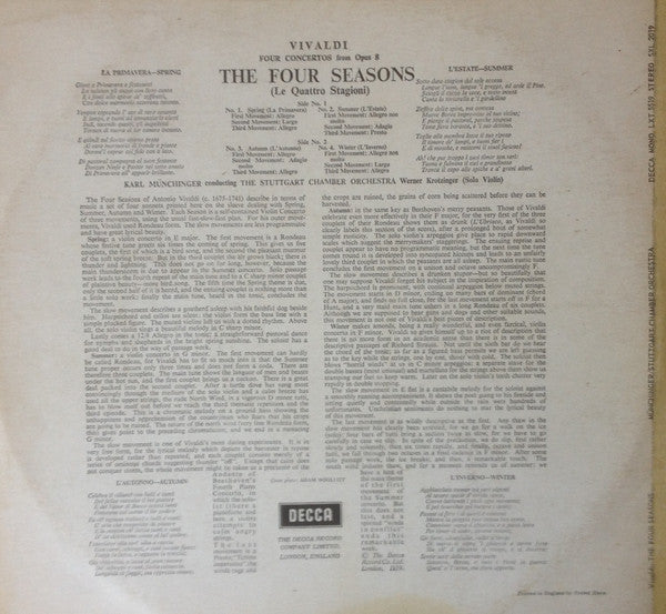 Vivaldi, Münchinger, Stuttgart Chamber Orchestra, Werner Krotzinger ~ The Four Seasons (Vinyl) - Djungel & Jazz