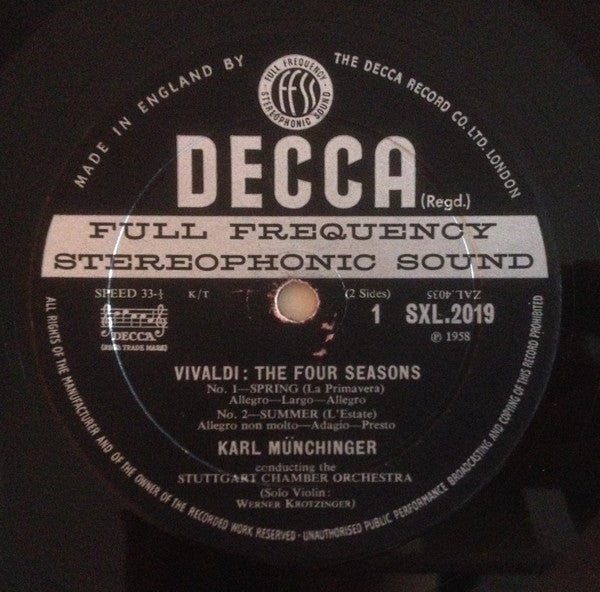 Vivaldi, Münchinger, Stuttgart Chamber Orchestra, Werner Krotzinger ~ The Four Seasons (Vinyl) - Djungel & Jazz