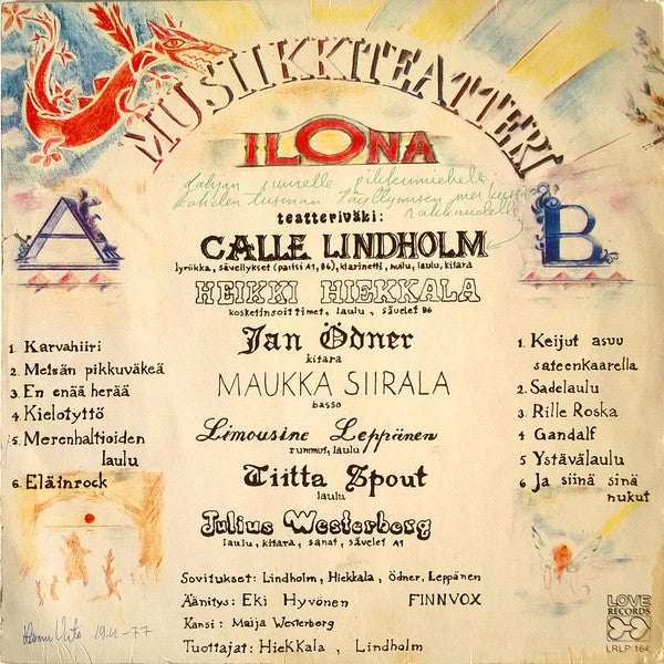 Calle Lindholm, Musiikkiteatteri Ilona : Pikkuväen Lauluja (LP, Album)