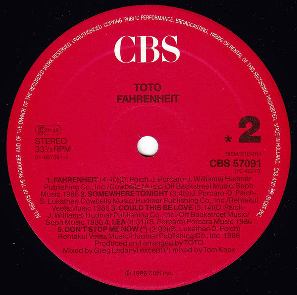 Toto ~ Fahrenheit (Vinyl) - Djungel & Jazz