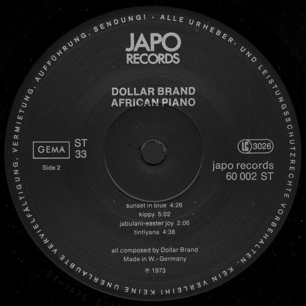 Dollar Brand ~ African Piano (Vinyl) - Djungel & Jazz