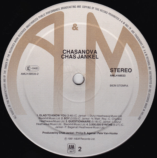 Chas Jankel ~ Chasanova (Vinyl) - Djungel & Jazz
