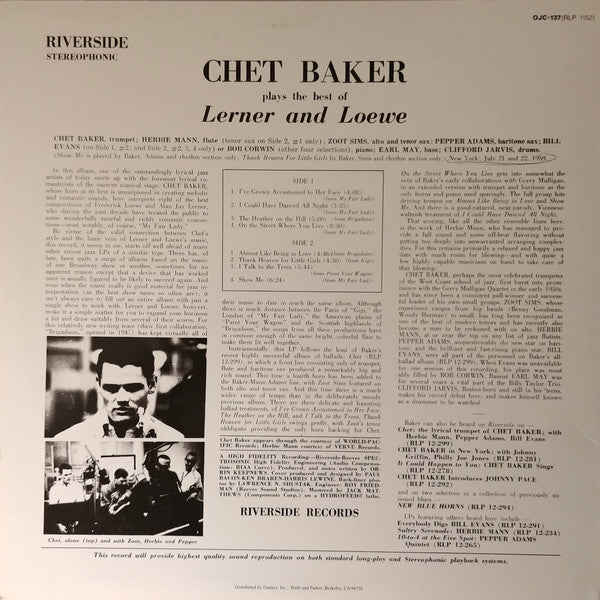 Chet Baker ~ Plays The Best Of Lerner & Loewe (Vinyl) - Djungel & Jazz