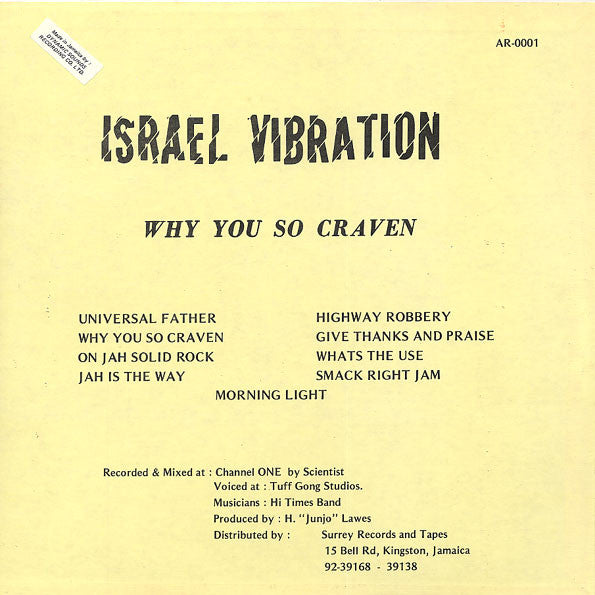 Israel Vibration : Why You So Craven (LP)