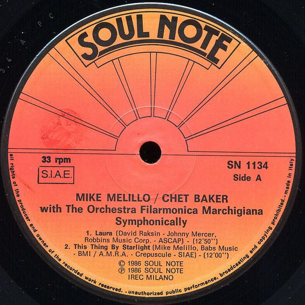 Mike Melillo / Chet Baker : Symphonically (LP, Album)