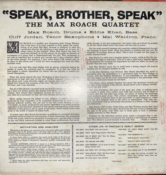 Max Roach Quartet ~ Speak, Brother, Speak (Vinyl) - Djungel & Jazz