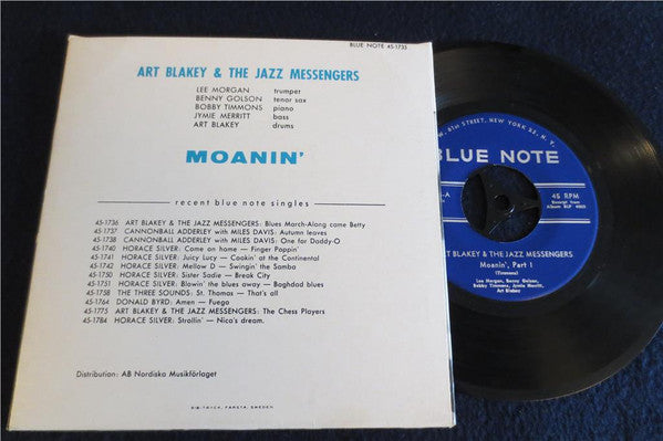 Art Blakey & The Jazz Messengers ~ Moanin', Part I / Moanin', Part 2 (Vinyl) - Djungel & Jazz