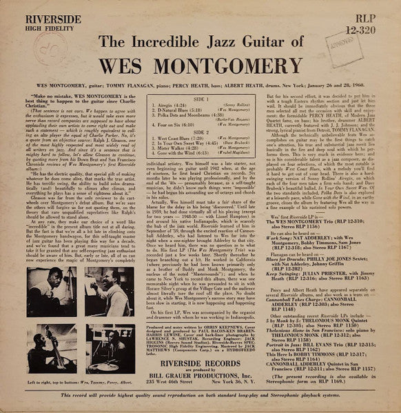 Wes Montgomery ~ The Incredible Jazz Guitar Of Wes Montgomery (Vinyl) - Djungel & Jazz