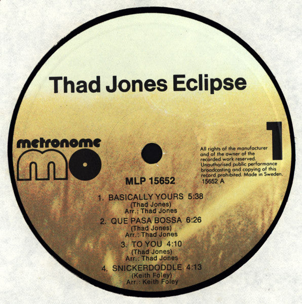 Thad Jones Eclipse ~ Thad Jones Eclipse (Vinyl) - Djungel & Jazz