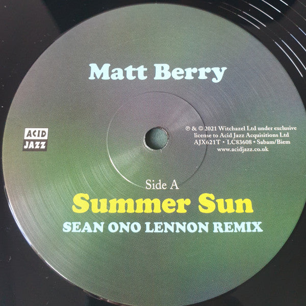 Matt Berry (3) : Summer Sun / Like Stone (Sean Lennon Remixes) (12", Single, Ltd)