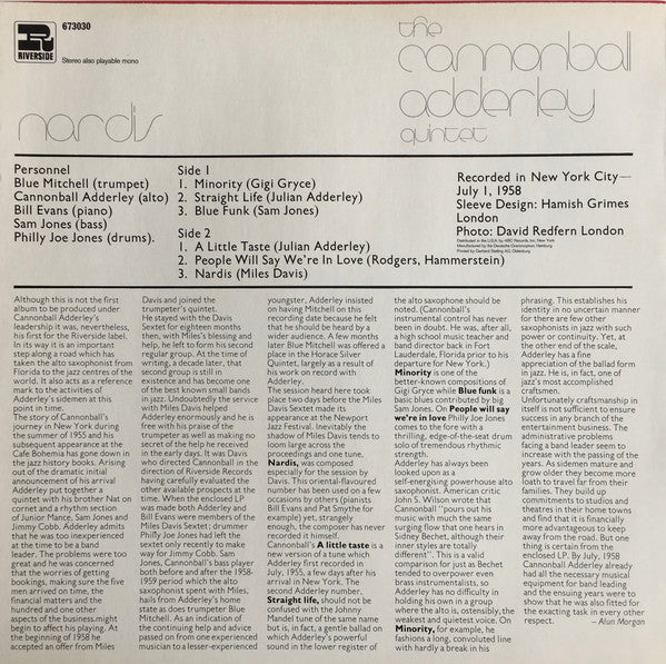 The Cannonball Adderley Quintet ~ Nardis (Vinyl) - Djungel & Jazz
