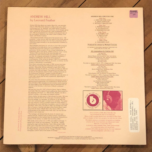 Andrew Hill ~ One For One (Vinyl) - Djungel & Jazz