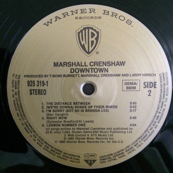 Marshall Crenshaw ~ Downtown (Vinyl) - Djungel & Jazz
