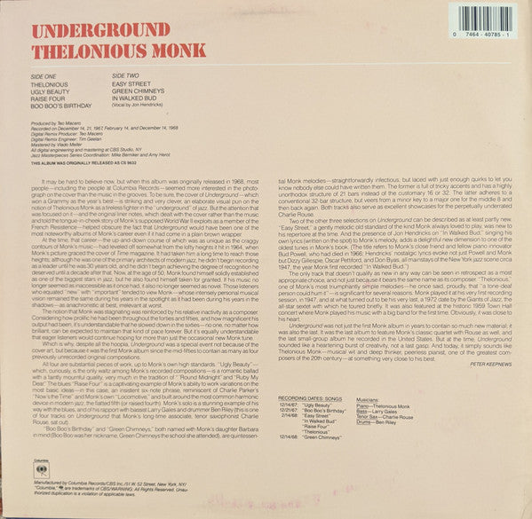 Thelonious Monk ~ Underground (Vinyl) - Djungel & Jazz