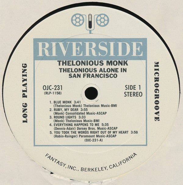 Thelonious Monk : Thelonious Alone In San Francisco (LP, Album, RE)