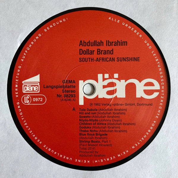 Dollar Brand / Abdullah Ibrahim ~ South African Sunshine (Piano - Solo - Live) (Vinyl) - Djungel & Jazz