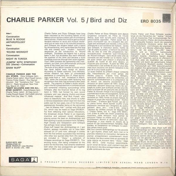 Charlie Parker ~ Vol. 5 / Bird And Diz (Vinyl) - Djungel & Jazz