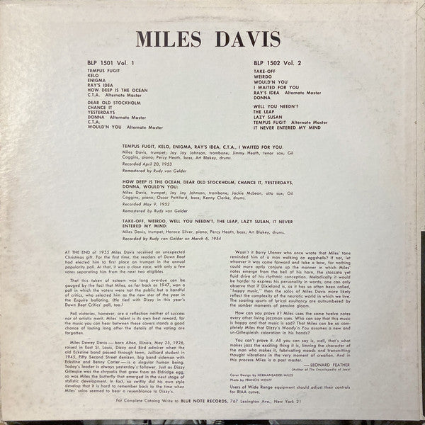 Miles Davis : Volume 1 (LP, Comp, Mono, RE, RP)