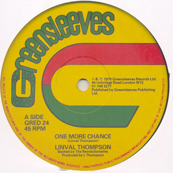 Linval Thompson : One More Chance / Long Time Me Na Rub You In A Dance (12")