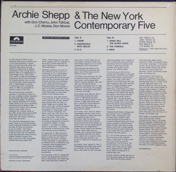 Archie Shepp & The New York Contemporary Five ~ Archie Shepp & The New York Contemporary Five (Vinyl) - Djungel & Jazz