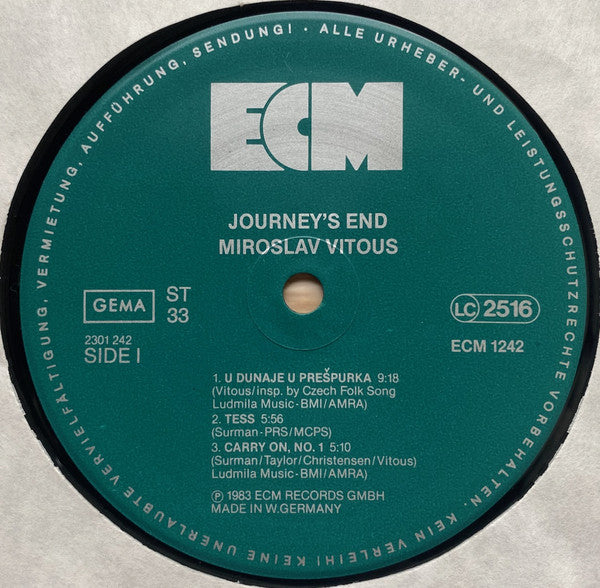 Miroslav Vitous ~ Journey's End (Vinyl) - Djungel & Jazz