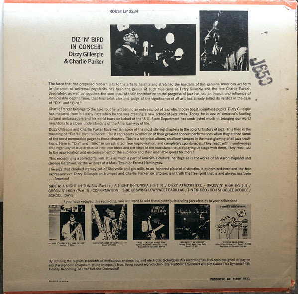 Dizzy Gillespie & Charlie Parker ~ Diz 'N' Bird In Concert (Vinyl) - Djungel & Jazz