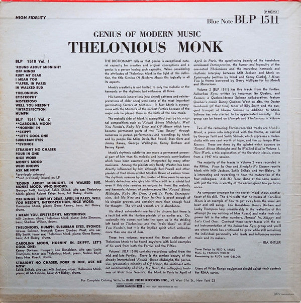 Thelonious Monk : Genius Of Modern Music Volume 2 (LP, Comp, Mono, RE)