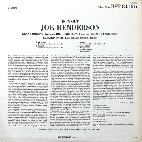 Joe Henderson : In 'N Out (LP, Album, RE)