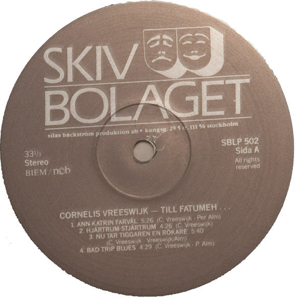 Cornelis Vreeswijk ~ Till Fatumeh - Rapport Från De Osaligas Ängder.... (Vinyl) - Djungel & Jazz