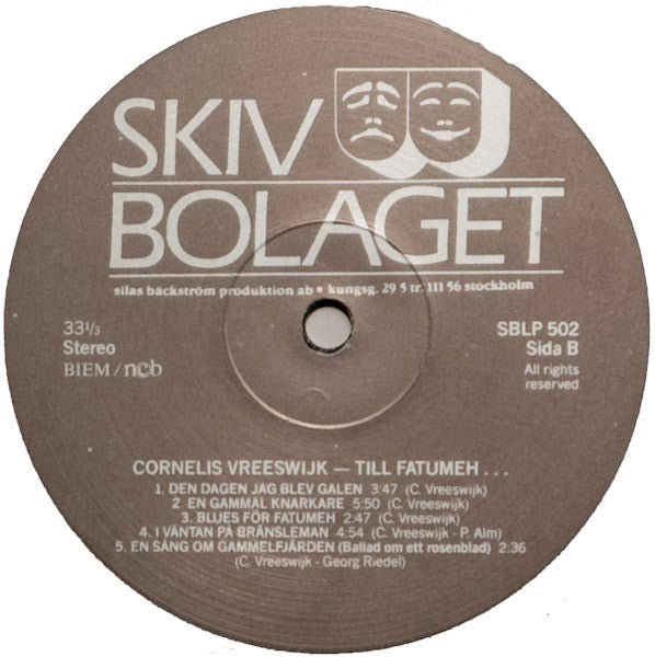 Cornelis Vreeswijk ~ Till Fatumeh - Rapport Från De Osaligas Ängder.... (Vinyl) - Djungel & Jazz