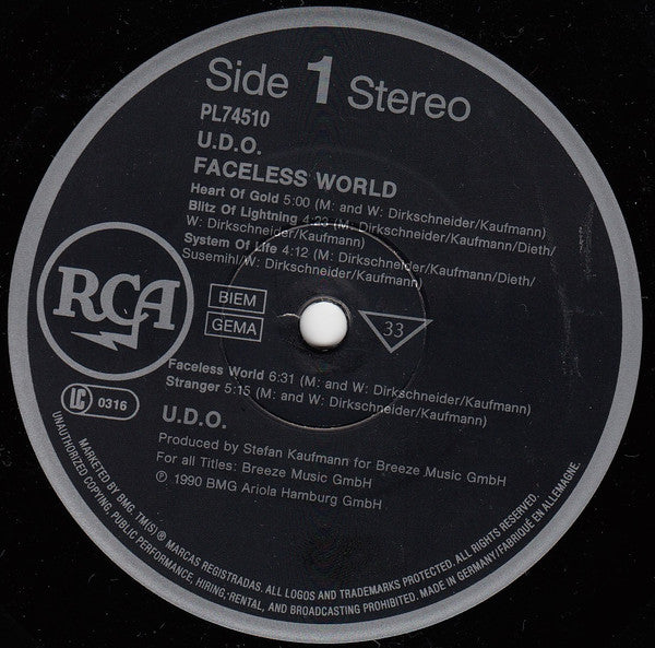 U.D.O.  ~ Faceless World (Vinyl) - Djungel & Jazz