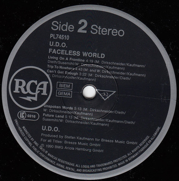 U.D.O.  ~ Faceless World (Vinyl) - Djungel & Jazz