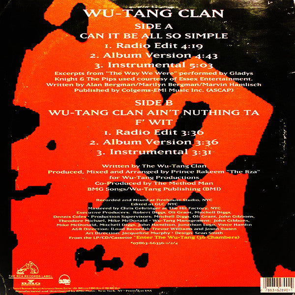 Wu-Tang Clan ~ Can It Be All So Simple / Wu-Tang Clan Ain't Nuthing Ta F' Wit (Vinyl) - Djungel & Jazz