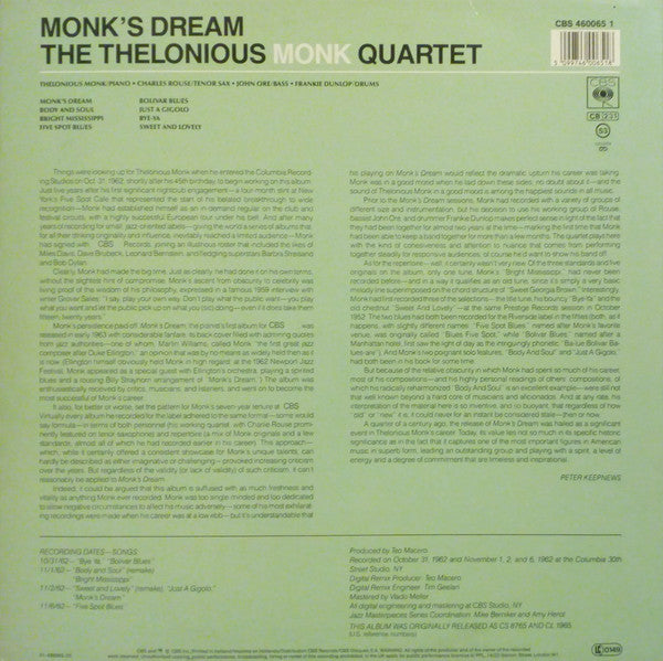 The Thelonious Monk Quartet ~ Monk's Dream (Vinyl) - Djungel & Jazz