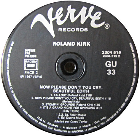 Roland Kirk ~ Now Please Don't You Cry, Beautiful Edith (Vinyl) - Djungel & Jazz