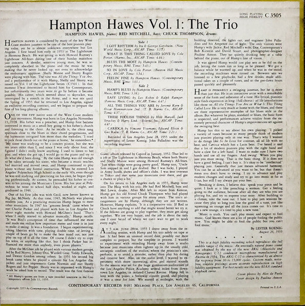 Hampton Hawes Trio ~ Hampton Hawes Vol. 1: The Trio (Vinyl) - Djungel & Jazz