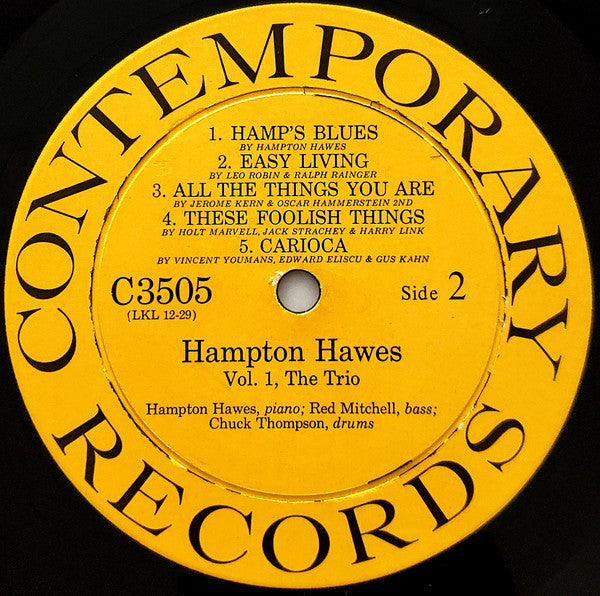 Hampton Hawes Trio ~ Hampton Hawes Vol. 1: The Trio (Vinyl) - Djungel & Jazz