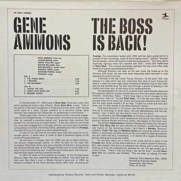 Gene Ammons ~ The Boss Is Back! (Vinyl) - Djungel & Jazz