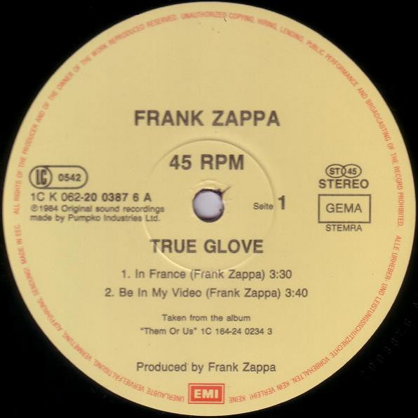 Frank Zappa : True Glove (12", Maxi)