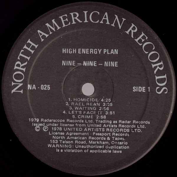 Nine Nine Nine ~ High Energy Plan (Vinyl) - Djungel & Jazz