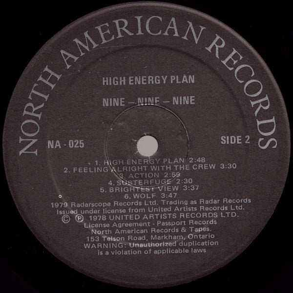 Nine Nine Nine ~ High Energy Plan (Vinyl) - Djungel & Jazz