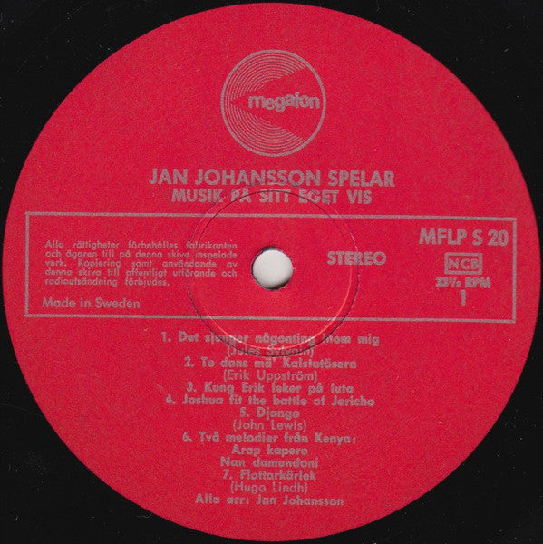 Jan Johansson ~ Jan Johansson Spelar Musik På Sitt Eget Vis (Vinyl) - Djungel & Jazz