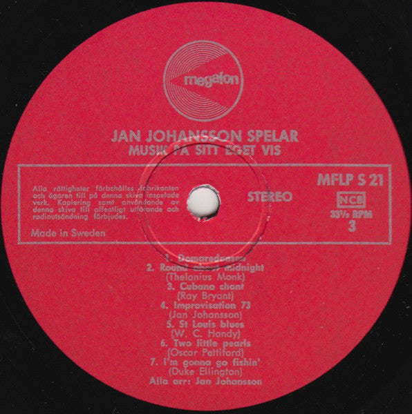 Jan Johansson ~ Jan Johansson Spelar Musik På Sitt Eget Vis (Vinyl) - Djungel & Jazz