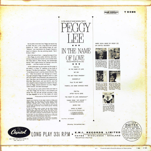 Peggy Lee ~ In The Name Of Love (Vinyl) - Djungel & Jazz