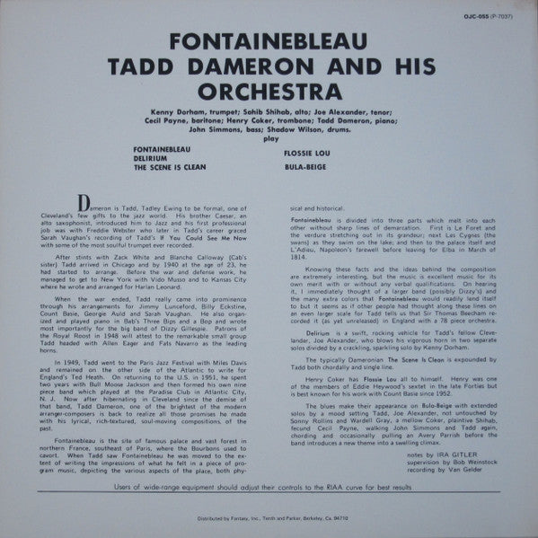 Tadd Dameron : Fontainebleau (LP, Album, RE)